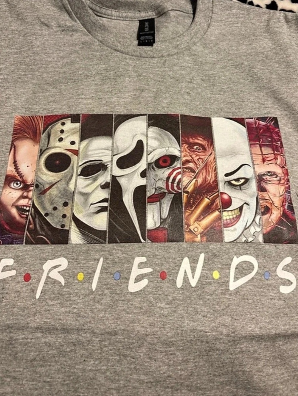 Gildan Horror Movie Characters Friends Mashup T-Shirt Gray